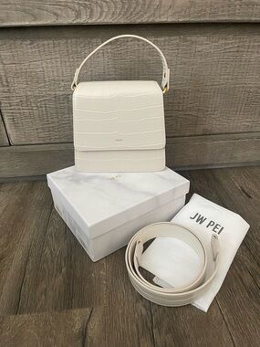 JW PEI Cream Croc-Embossed Mini Top Handle Bag